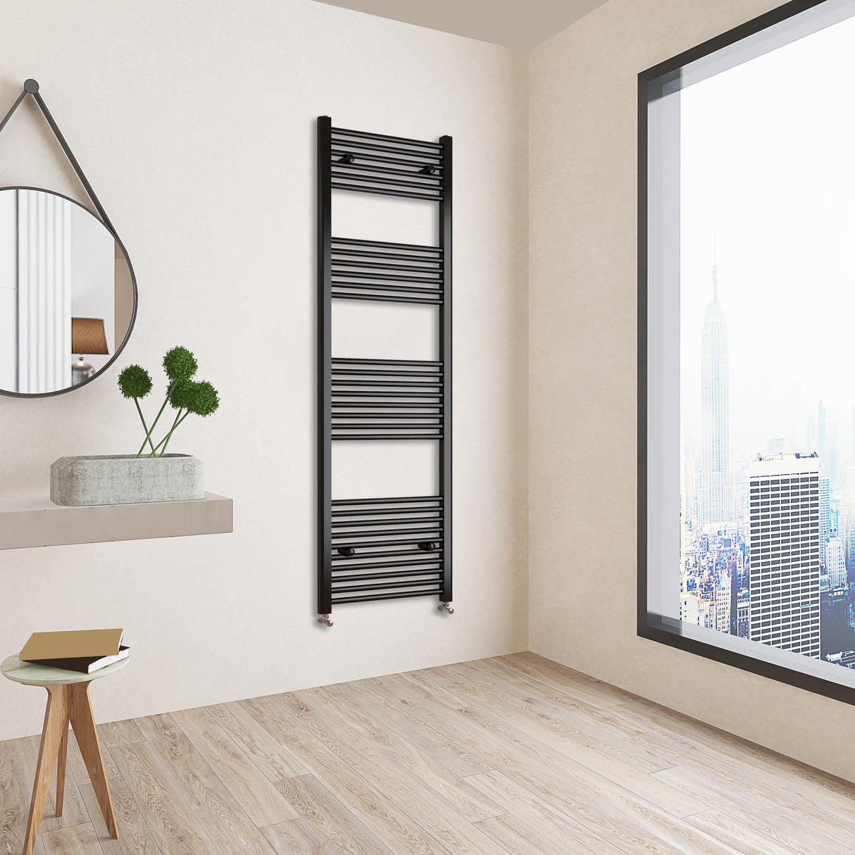 Matt Black Bathroom Central Heating Towel Rail Straight Designer Ladder Radiator Warmer