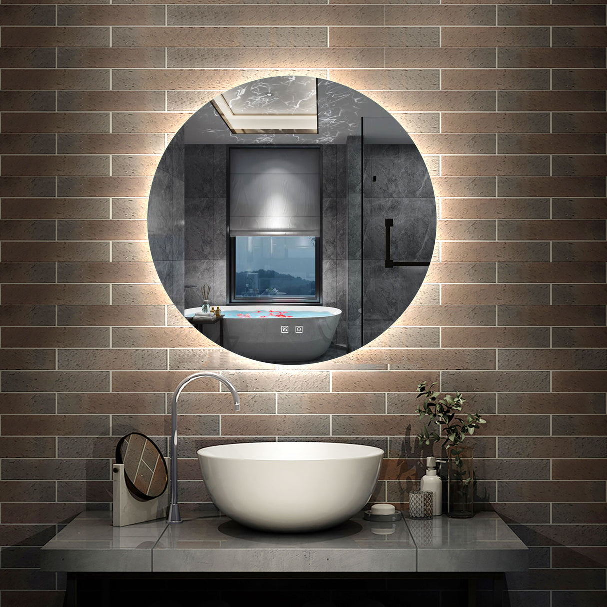 Modern Splash 600*600 adjustable brightness Led Mirror with Anti-fogging