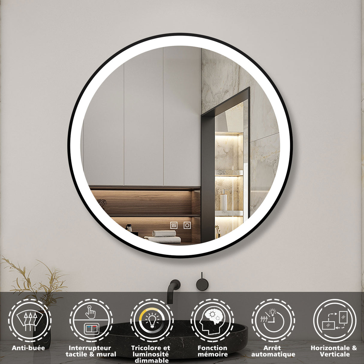 Modern Splash Led Round Mirror- BM-HDYK1704H