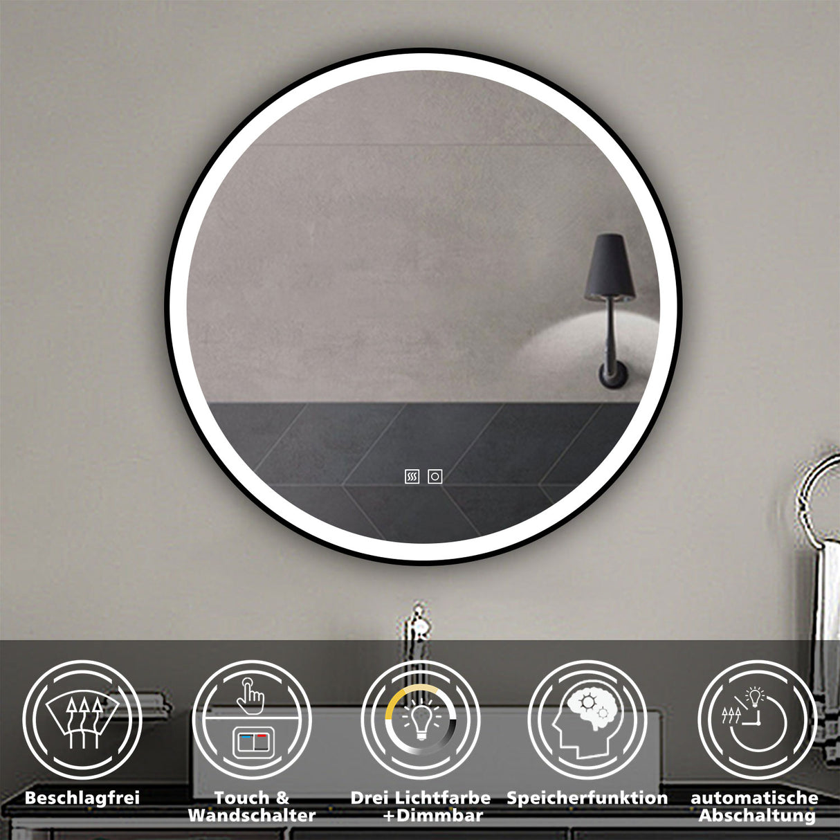 Modern Splash Led Round Mirror- BM-HDYK1705H