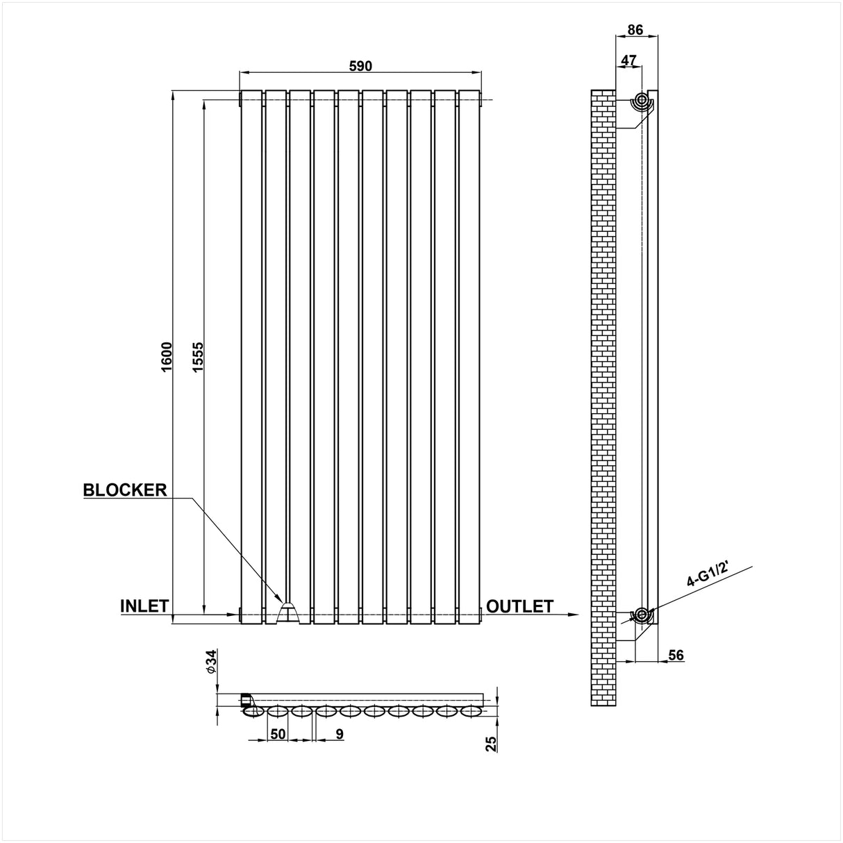 Modern Splash Oval Column Radiator Size NZ16-10-1