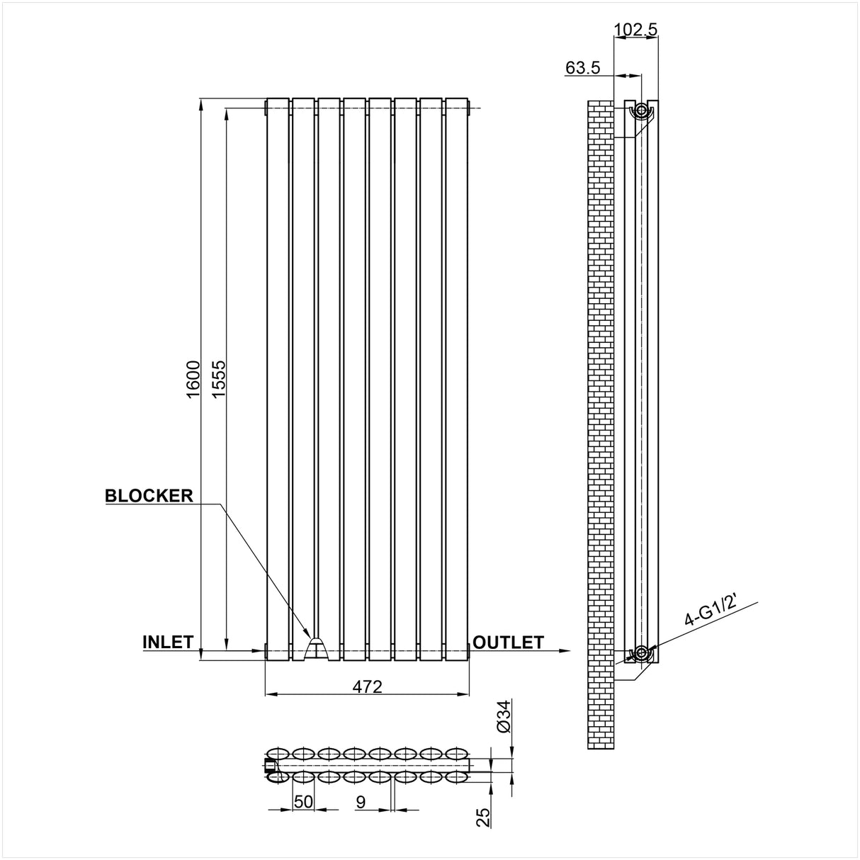 Modern Splash Oval Column Radiator Size NZ16-8-2