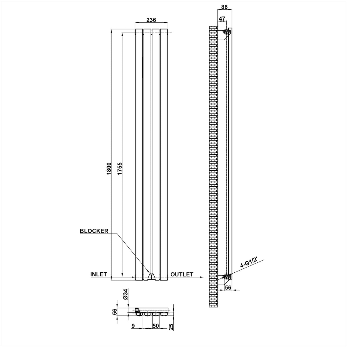 Modern Splash Oval Column Radiator Size NZ18-4-1
