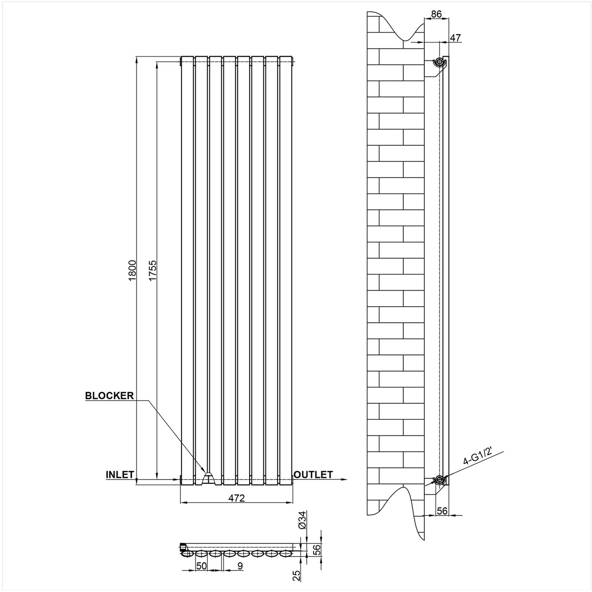 Modern Splash Oval Column Radiator Size NZ18-8-1