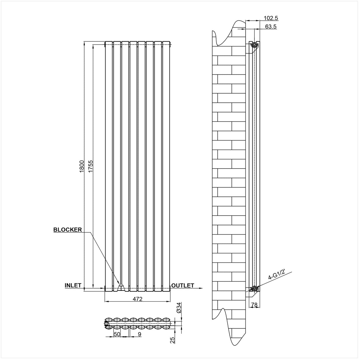 Modern Splash Oval Column Radiator Size NZ18-8-2