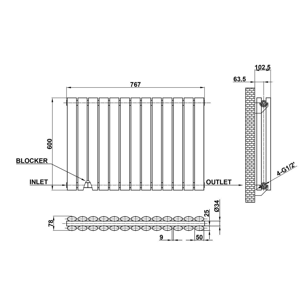 Modern Splash Oval Column Radiator Size NZ6-13-2