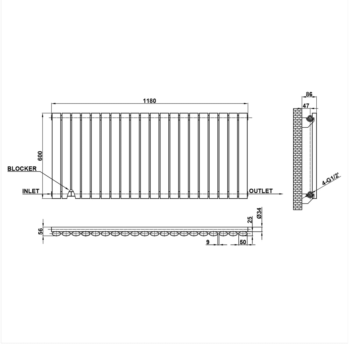 Modern Splash Oval Column Radiator Size NZ6-20-1
