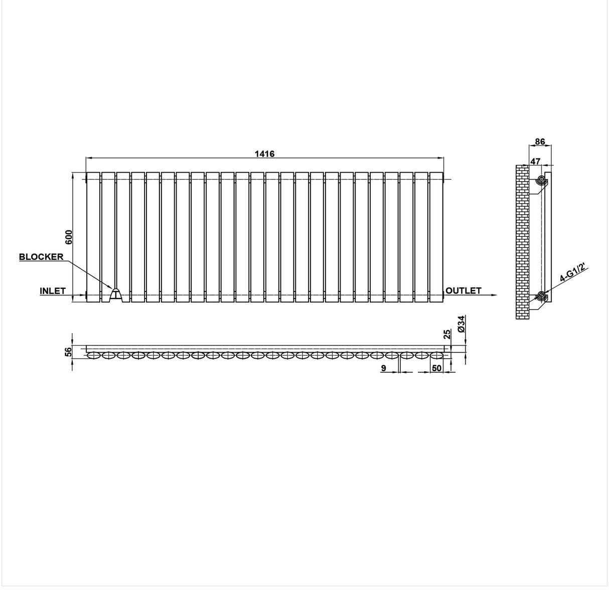 Modern Splash Oval Column Radiator Size NZ6-24-1