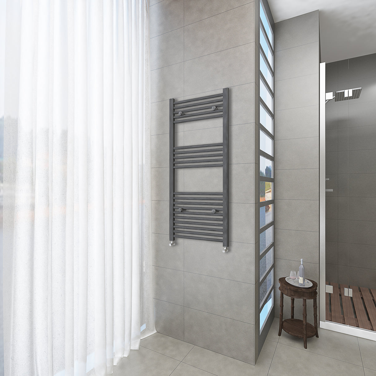 Anthracite vertical tall bathroom towel radiator