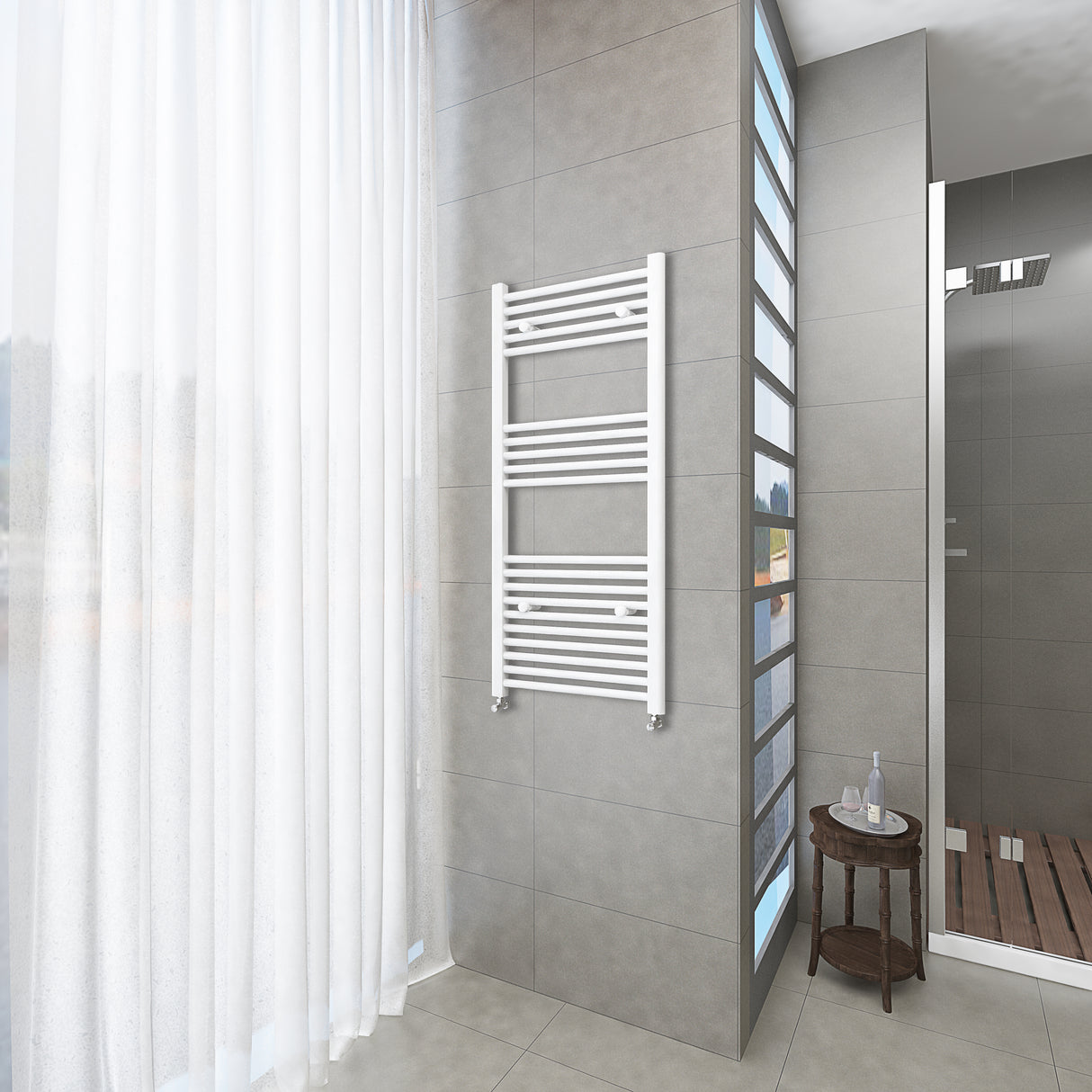 Modern Splash Bathrooms White Central Heating Towel Rail Straight Designer Ladder Radiator Warmer