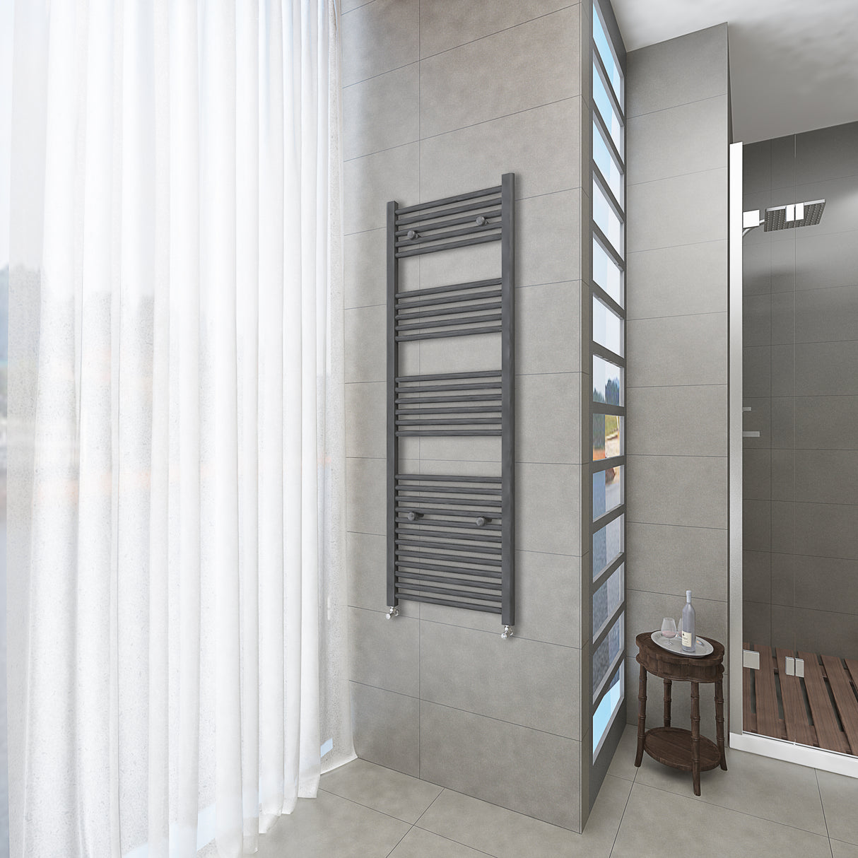 Anthracite vertical tall bathroom towel radiator