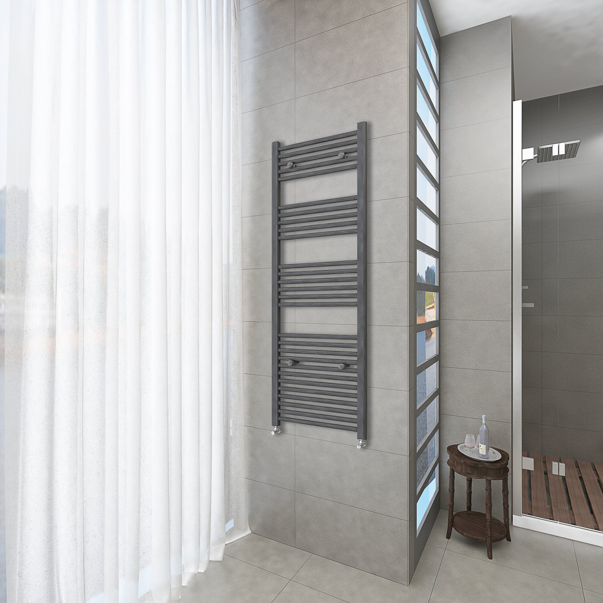 Anthracite vertical tall bathroom towel radiator