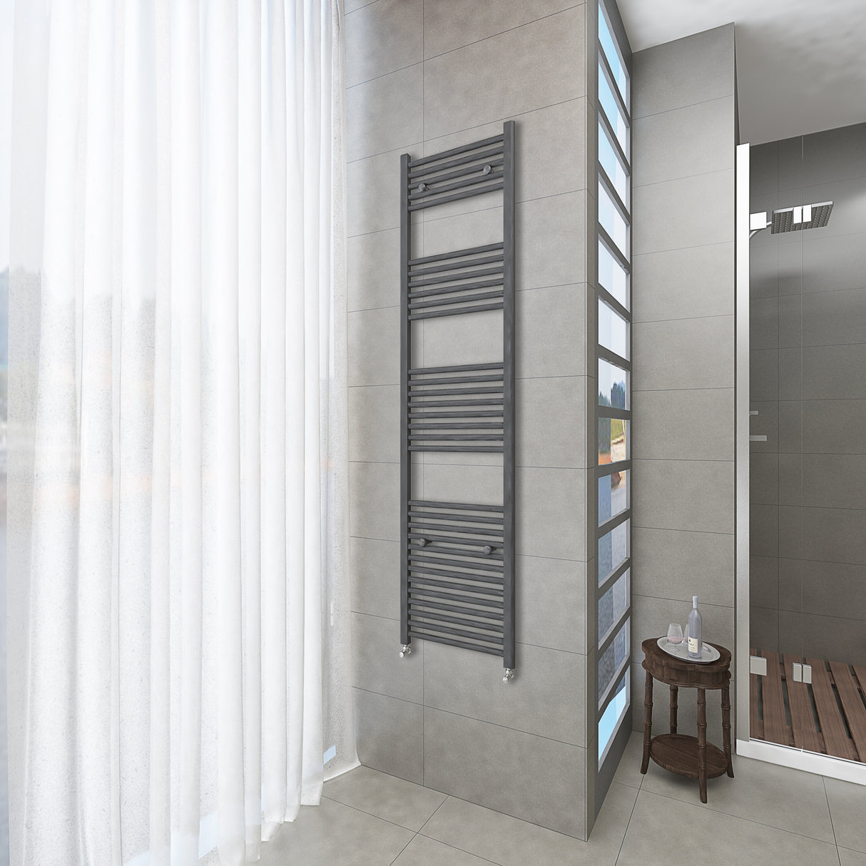 Anthracite vertical tall bathroom towel radiator