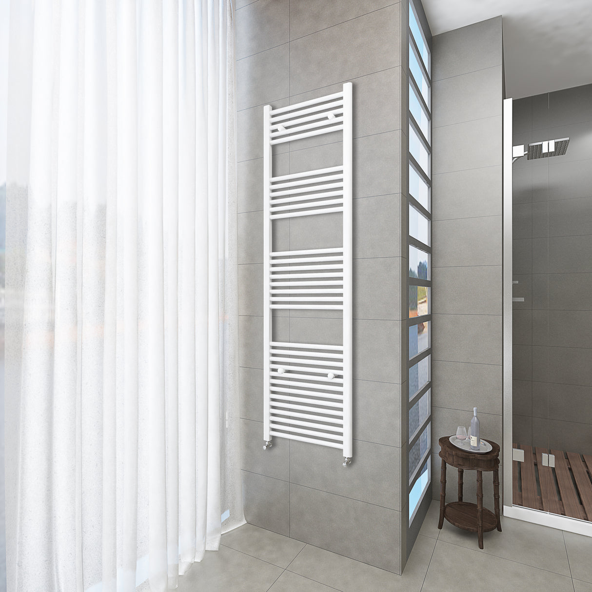 Modern Splash Bathrooms White Central Heating Towel Rail Straight Designer Ladder Radiator Warmer