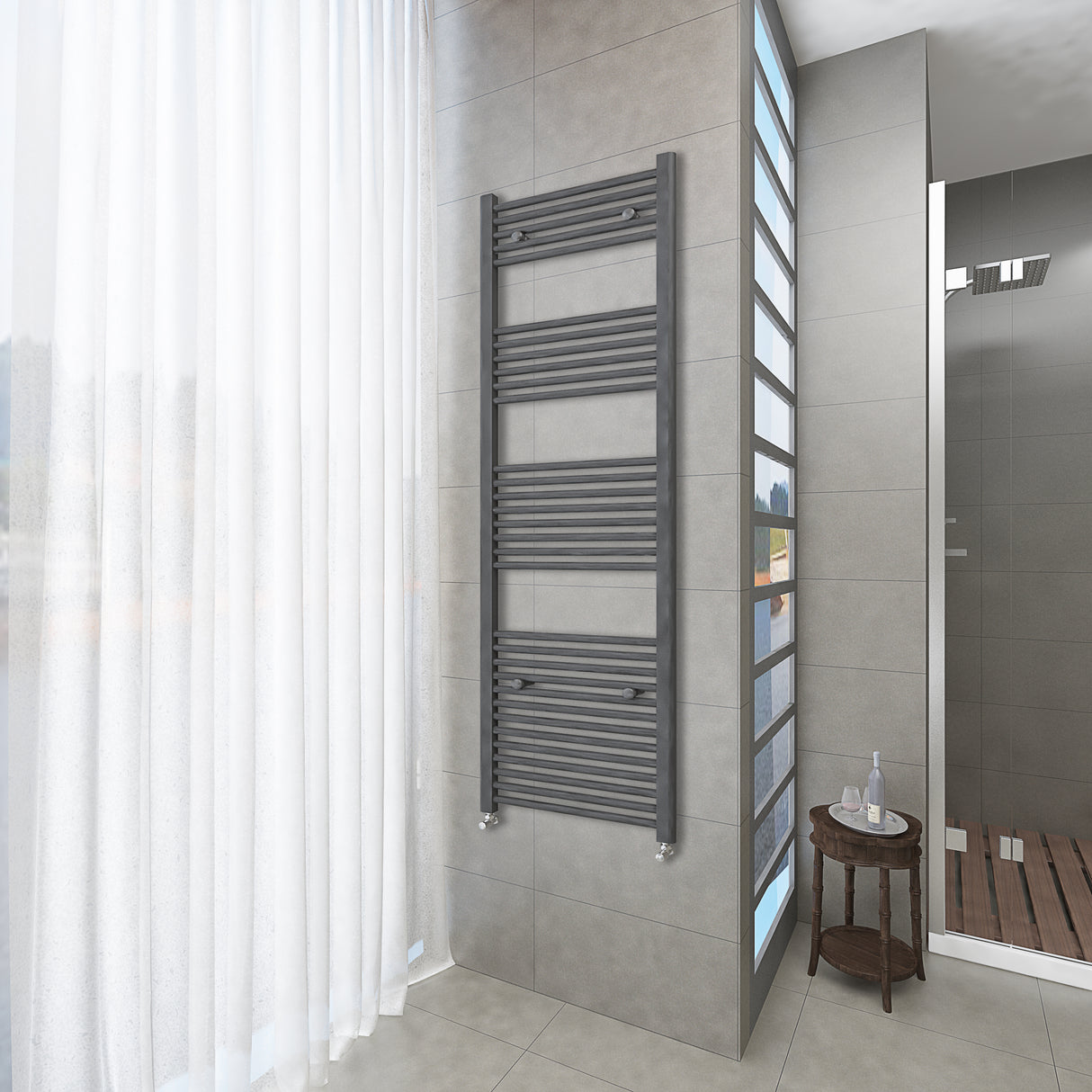 Anthracite vertical tall bathroom towel radiator