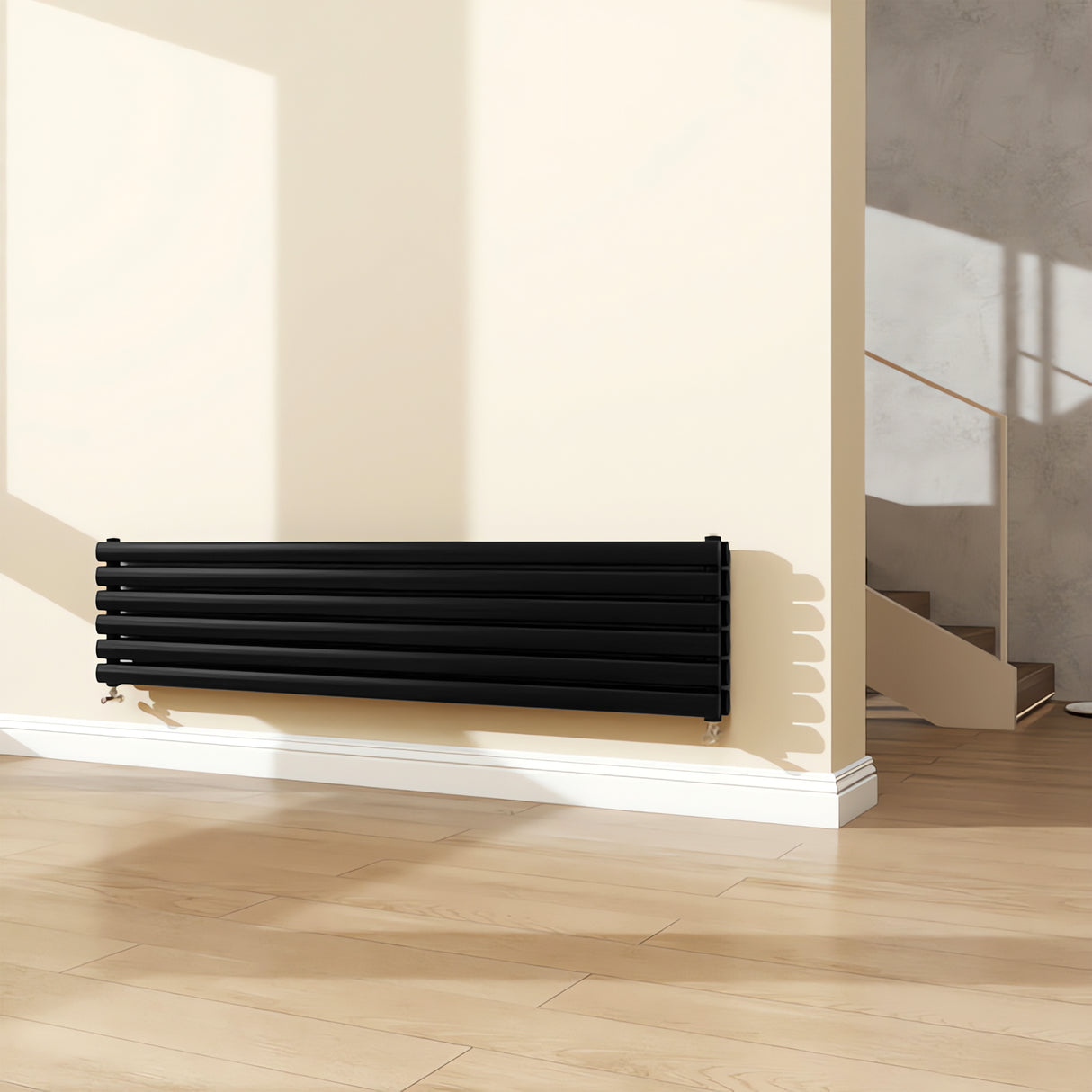 Modern Splash Black Horizontal Oval Column Radiator 354x1600mm Double