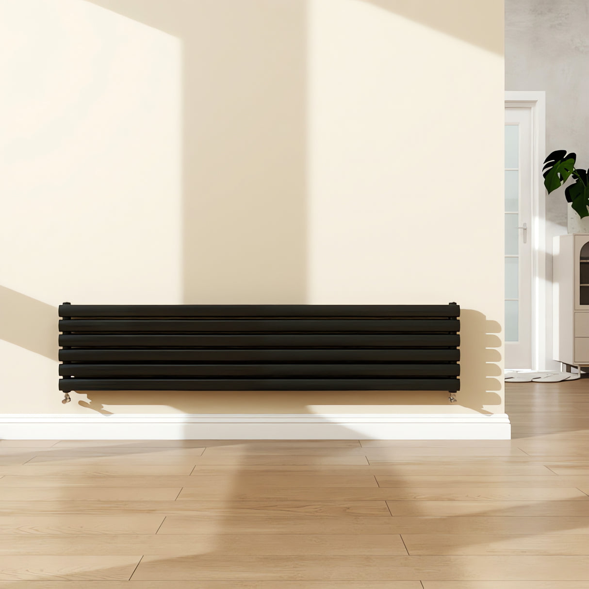 Modern Splash Black Horizontal Oval Column Radiator 354x1600mm Double