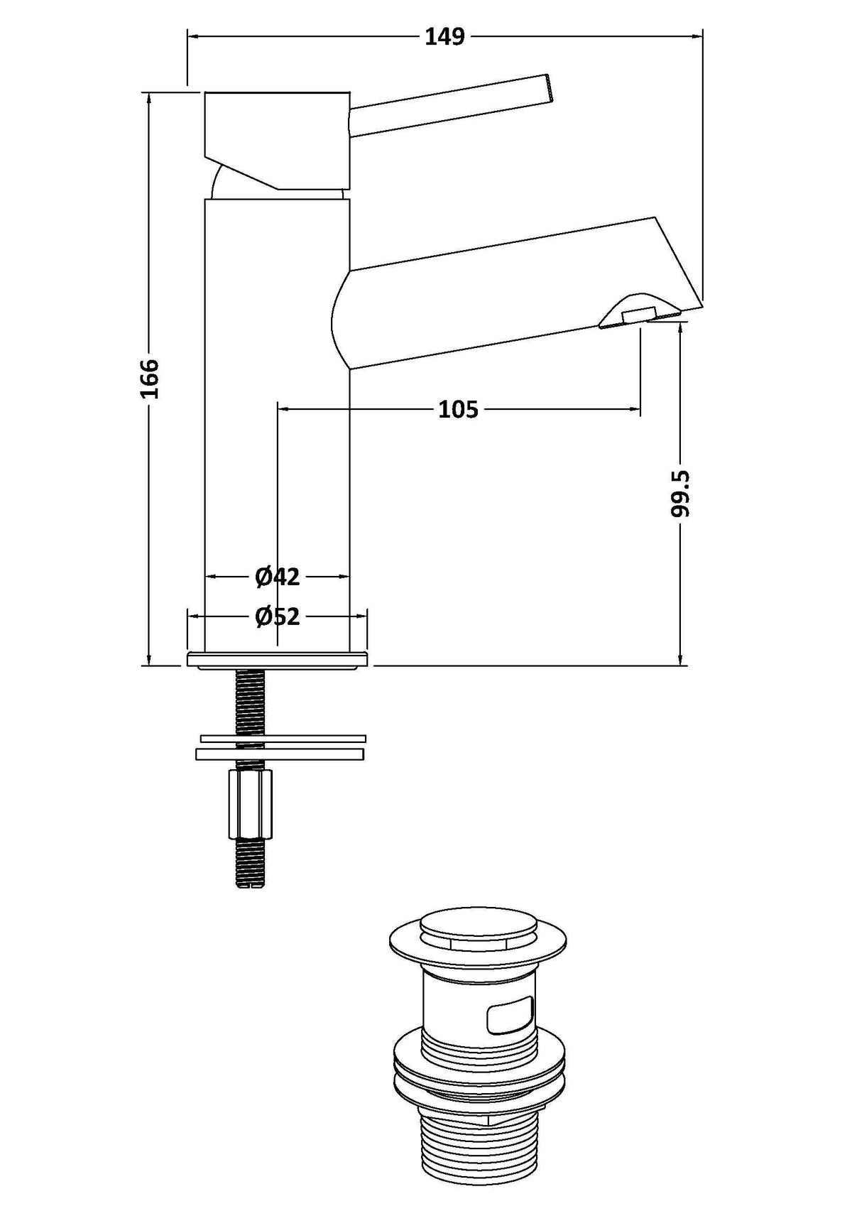 Modern Splash choice Navala Brushed Brass Mono Basin Mixer With Push Button Waste