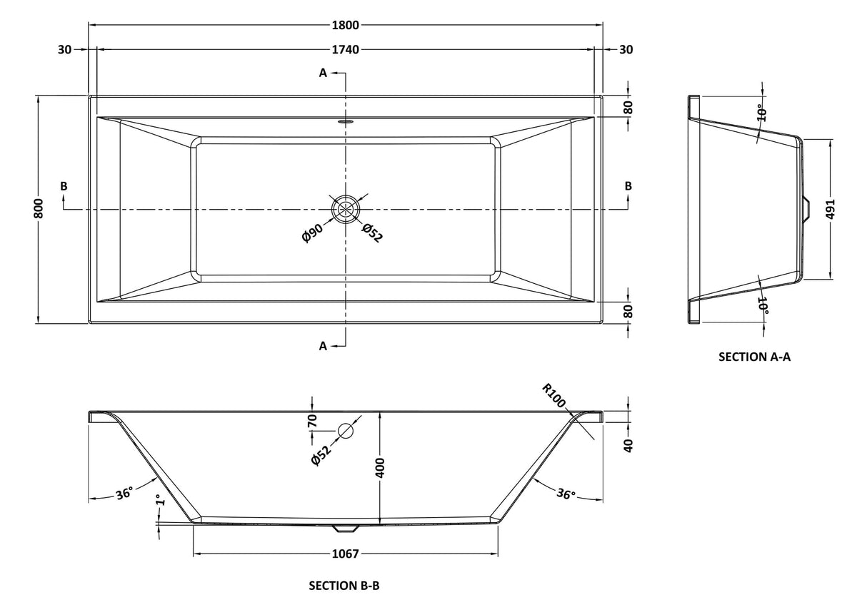 Modern Splash Asselby 1800mm x 800mm Square Double Ended Bath With Legs