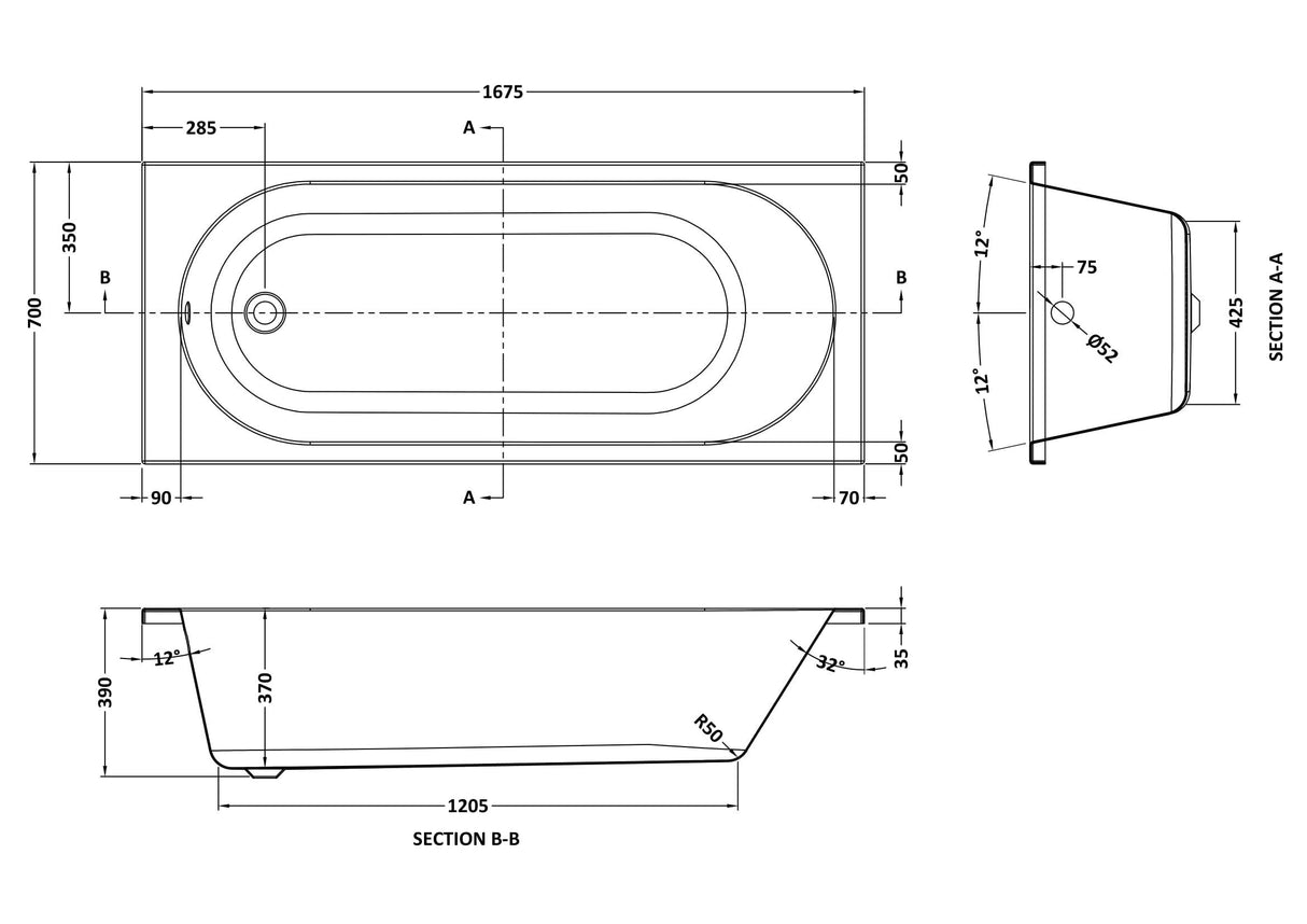 Modern Splash 1675mm (5' 6") Round Straight Single Ended Bath With Legs