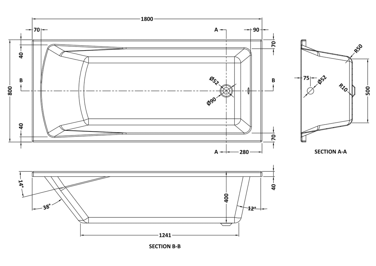Modern Splash Linton 1800mm x 800mm Square Single Ended Bath With Legs