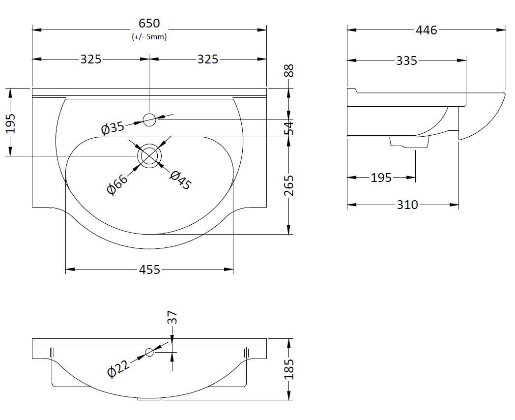Modern Splash Mayford Round 1 Tap Hole 650mm Ceramic Basin