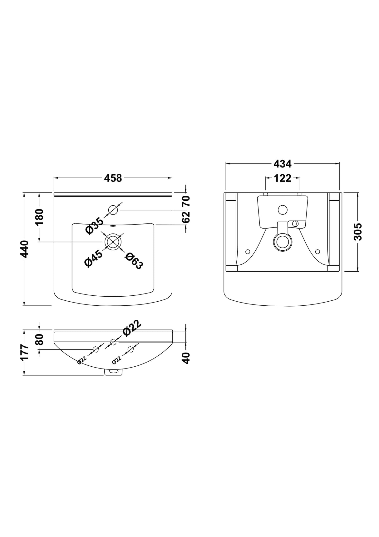 Modern Splash Mayford Square 1 Tap Hole 460mm Ceramic Basin