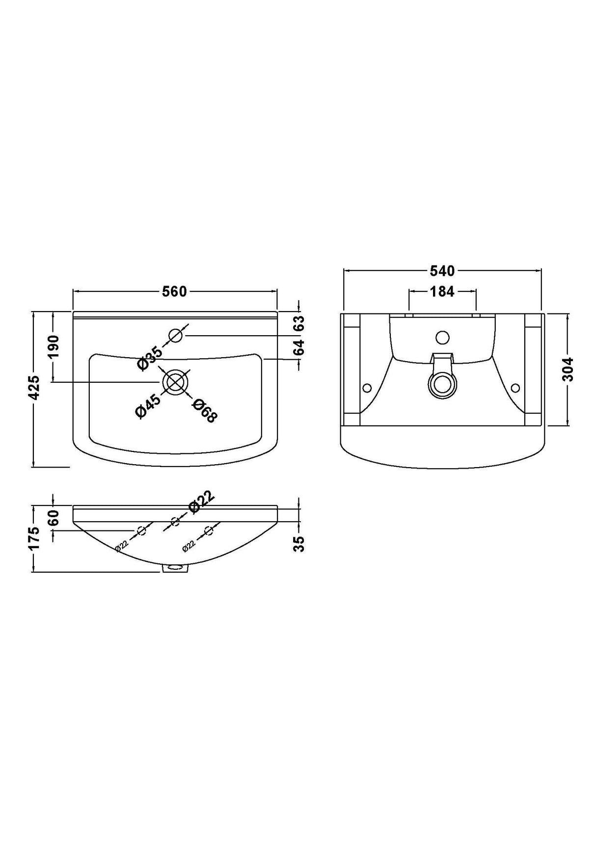 Modern Splash Mayford Square 1 Tap Hole 560mm Ceramic Basin