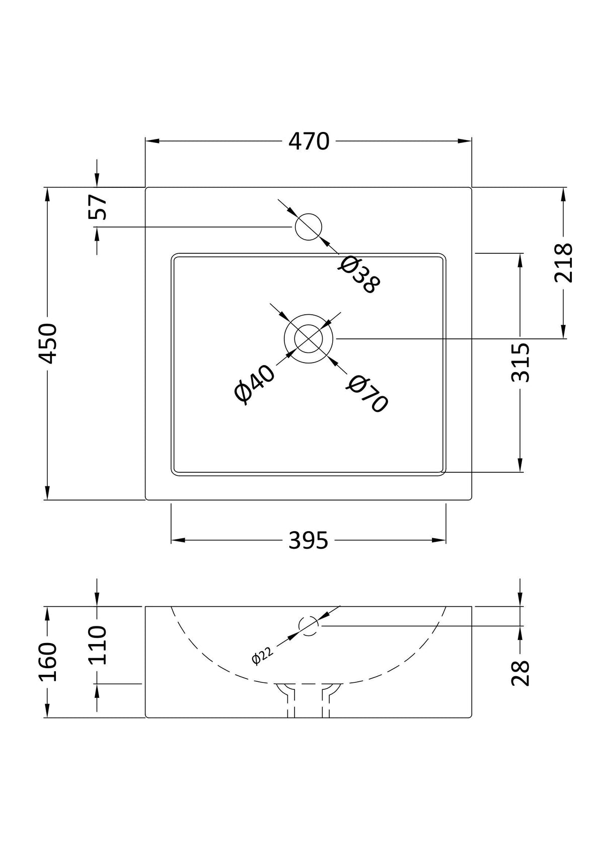 1 Tap Hole 460mm Ceramic Square Vessel Basin