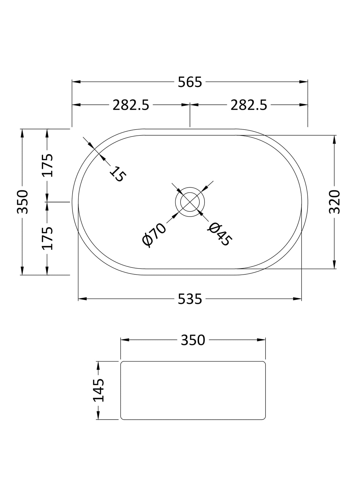 565mm Matt White Ceramic Oval Vessel Basin