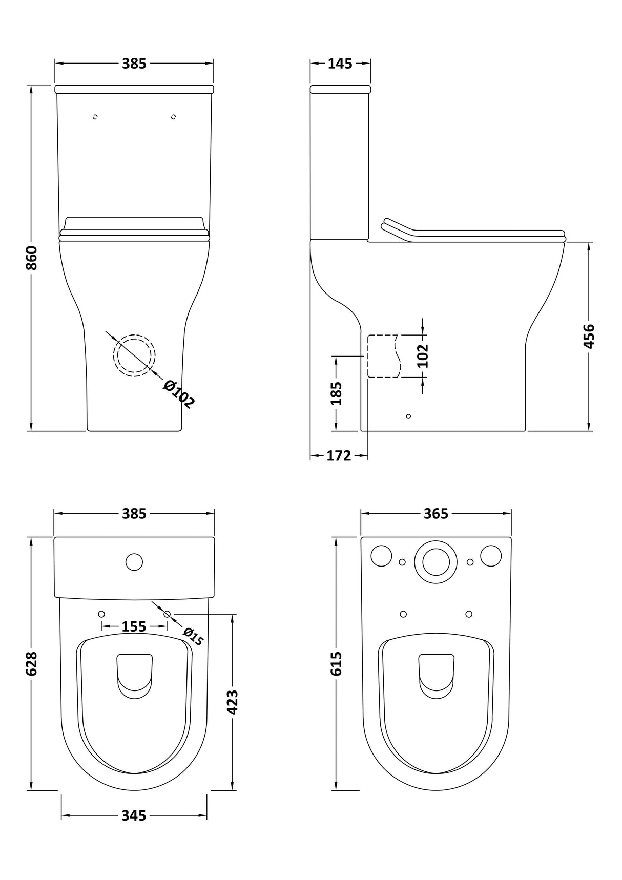 Modern Splash Freya Rimless Close Coupled Toilet