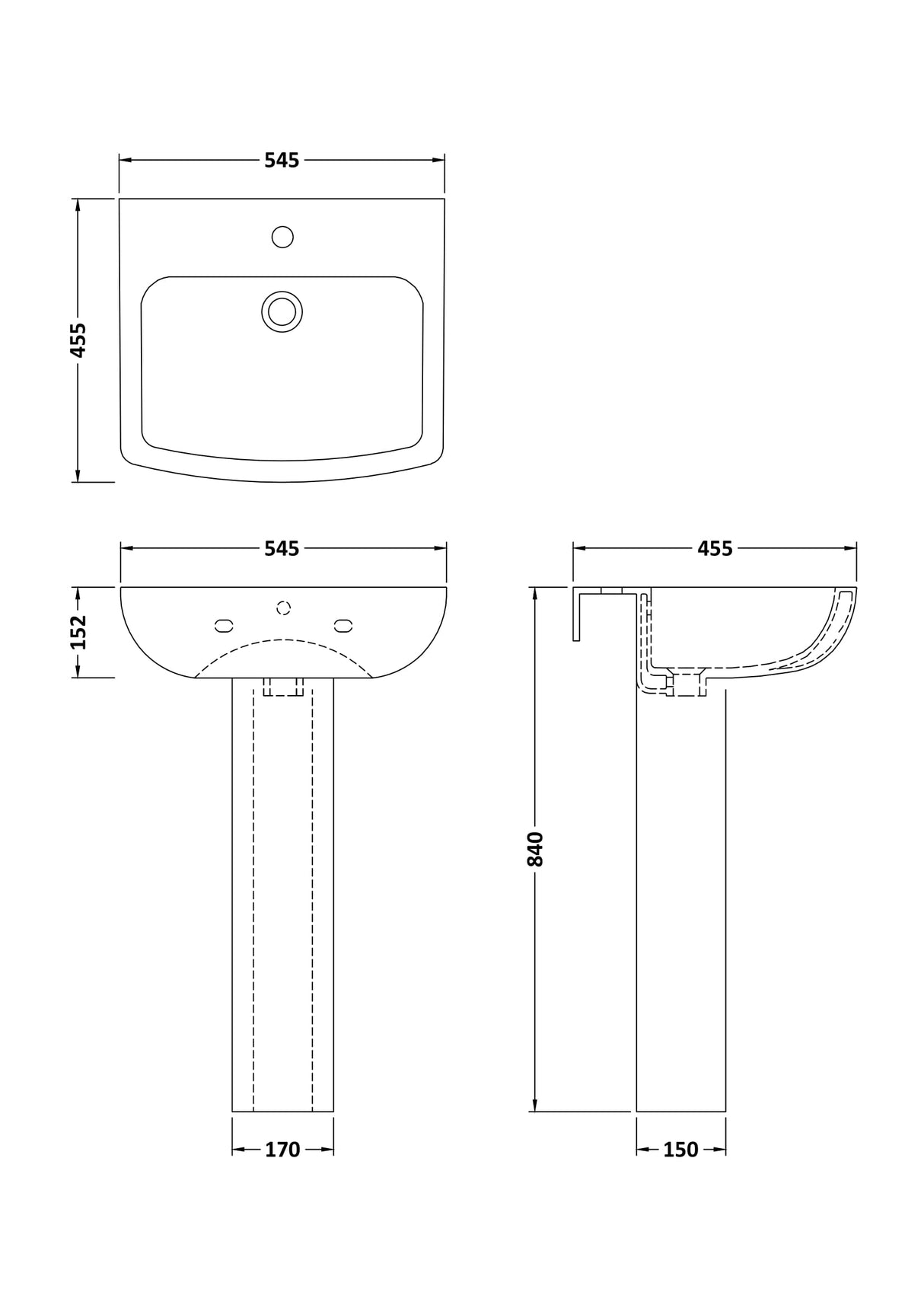 Modern Splash Ava 1 Tap Hole 545mm Basin & Pedestal