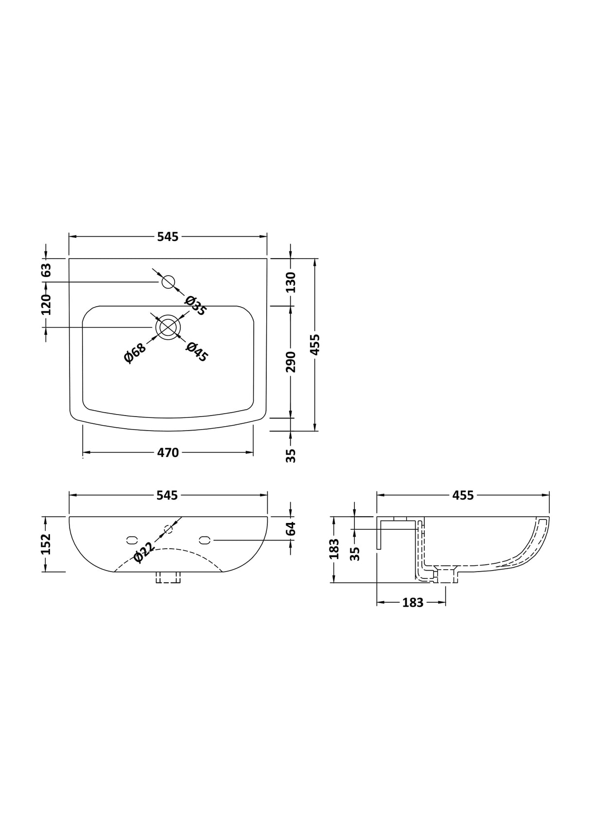 Modern Splash Ava 1 Tap Hole 545mm Ceramic Basin
