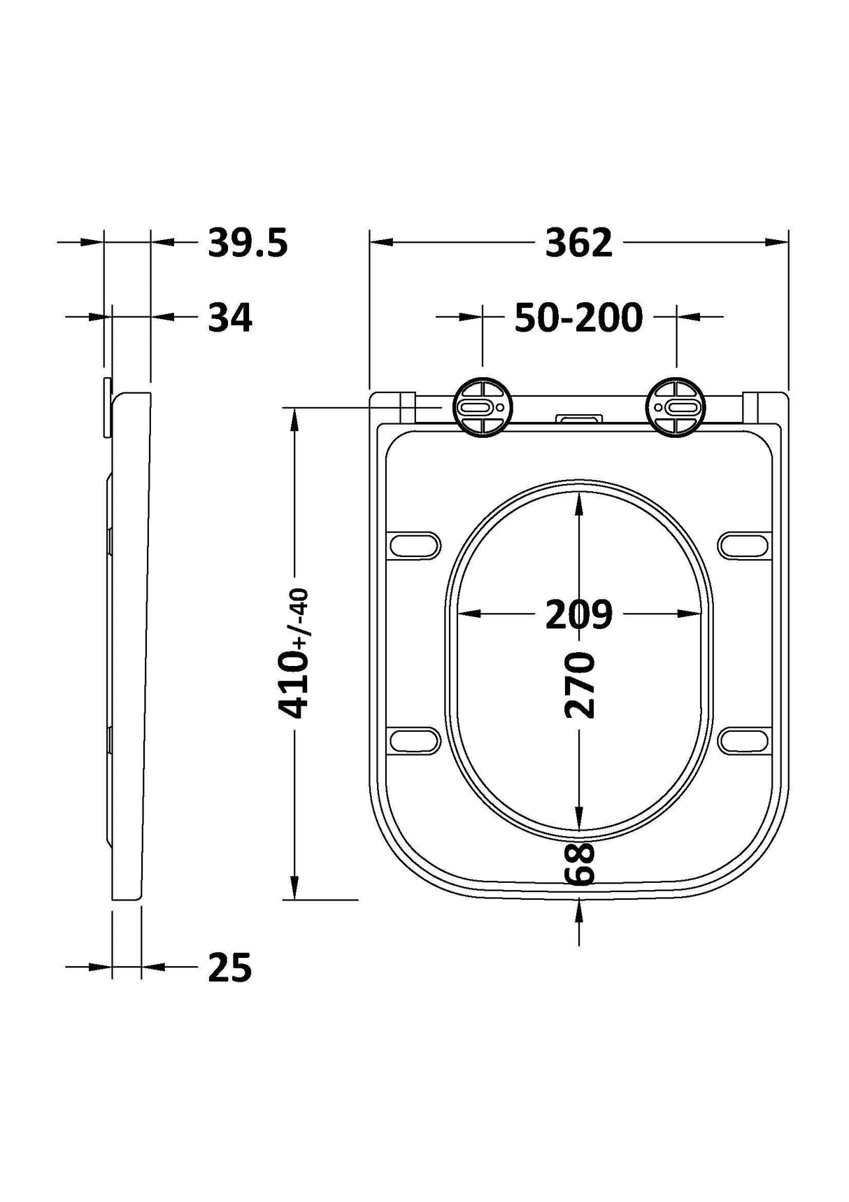 Modern Splash White Square Soft Close Toilet Seat With Top Fix Hinge (Compatible Ava)
