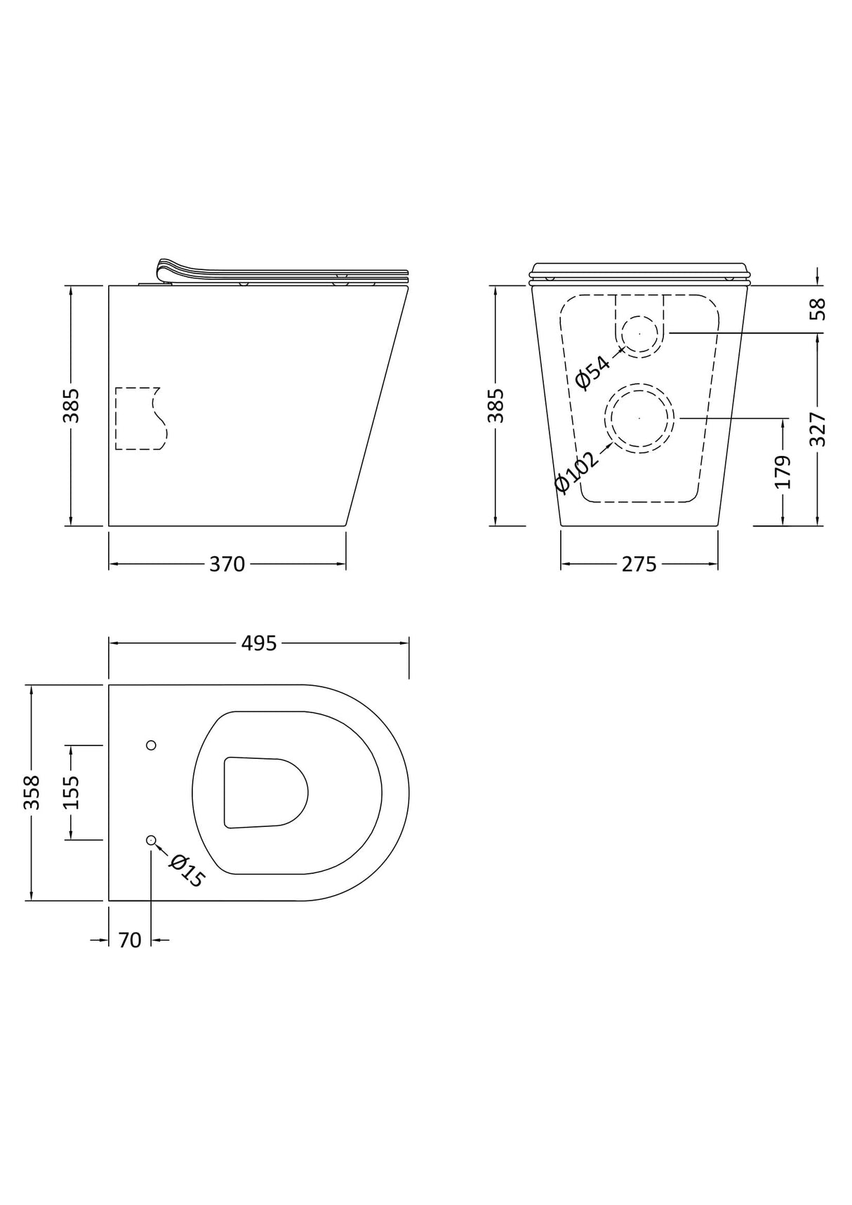 Modern Splash Fenton Round Rimless Back to Wall Toilet Pan With Soft Close Seat