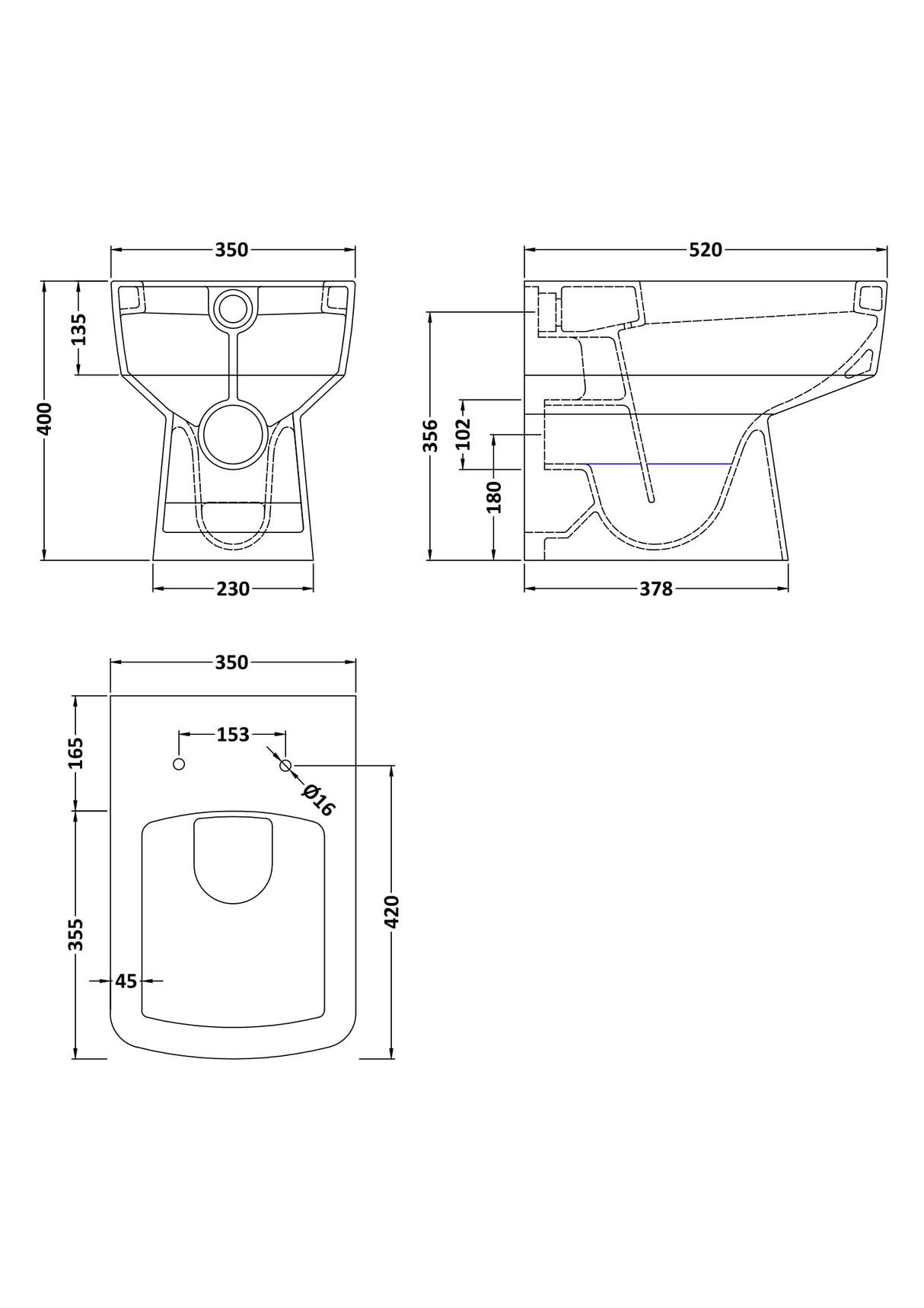 Modern Splash Bliss Square Back to Wall Toilet Pan