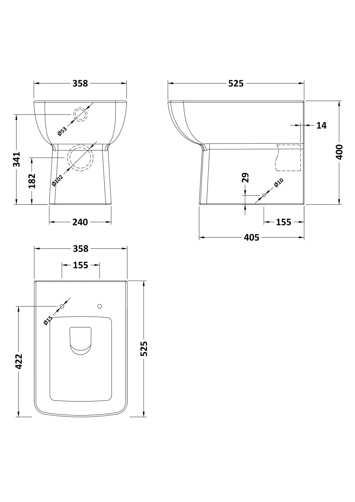 Modern Splash Cleo Square Rimless Back to Wall Toilet Pan