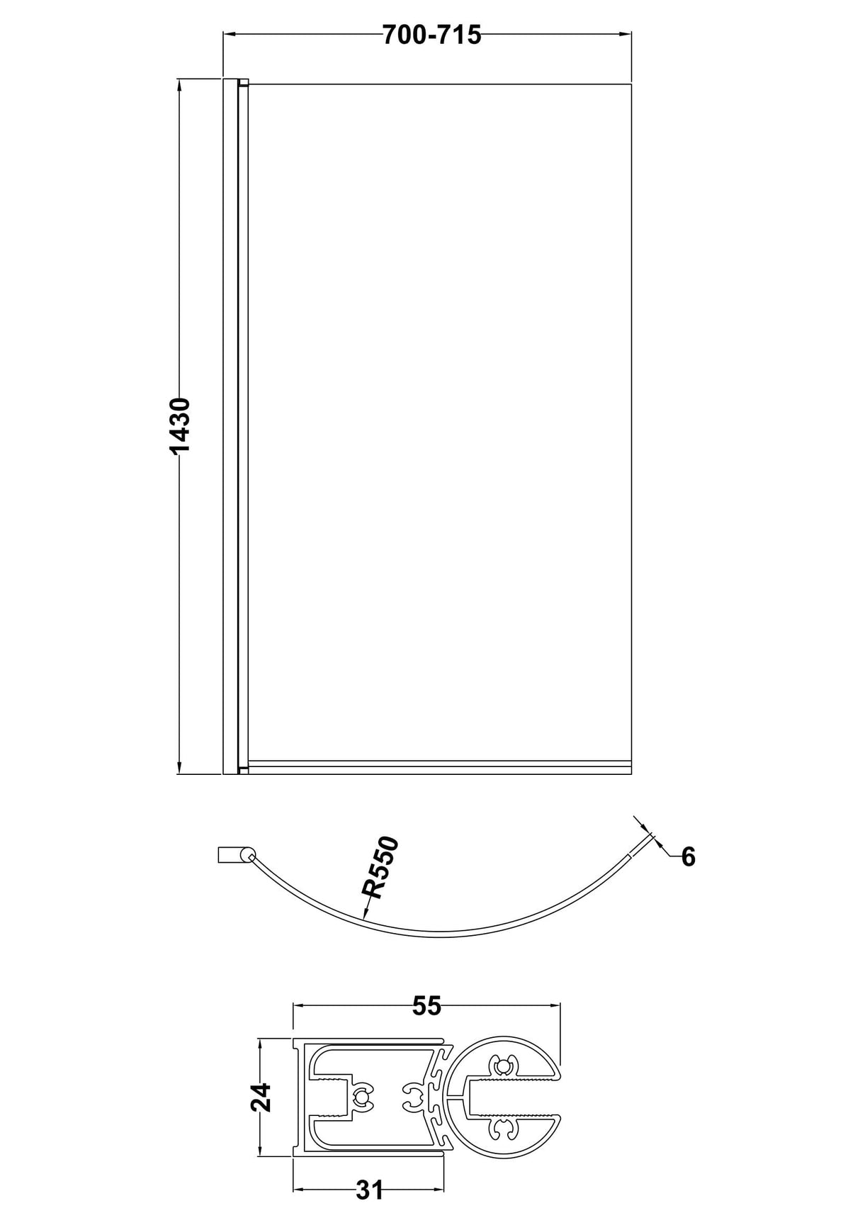 Modern Splash 700mm Chrome Curved Bath Screen