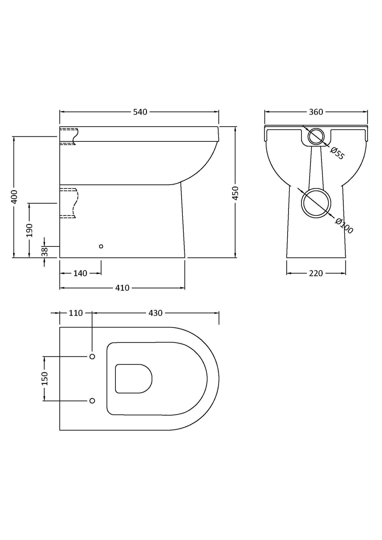 Modern Splash Round Comfort Height Back to Wall Toilet Pan