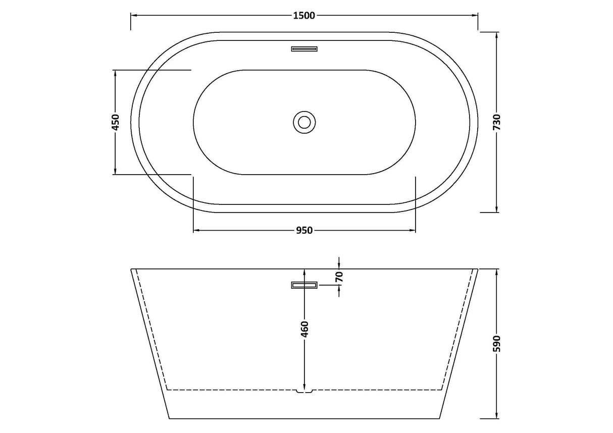 Modern Splash Nocturnal 1500mm Freestanding Bath With Legs And Waste
