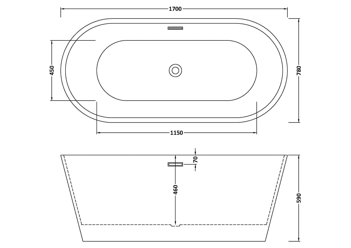 Modern Splash Nocturnal 1700mm Freestanding Bath With Legs And Waste