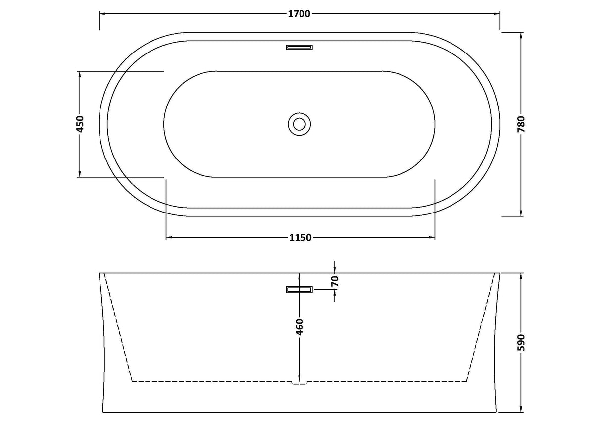 Modern Splash Solstice 1700mm Freestanding Bath With Legs And Waste