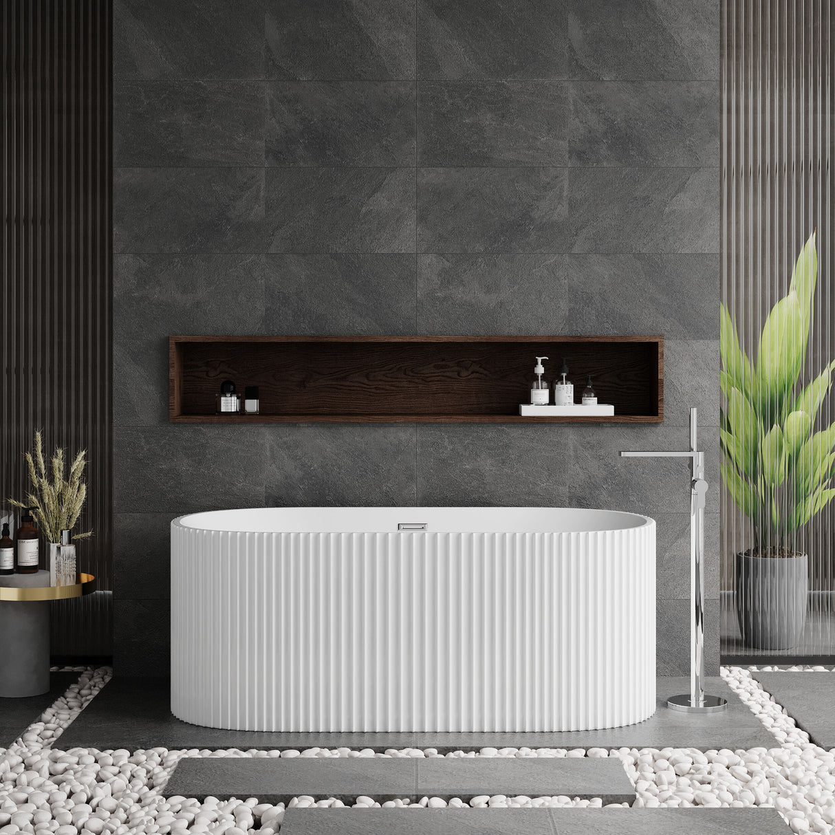 Modern Splash Fluted 1450mm Freestanding Bath With Legs And Waste
