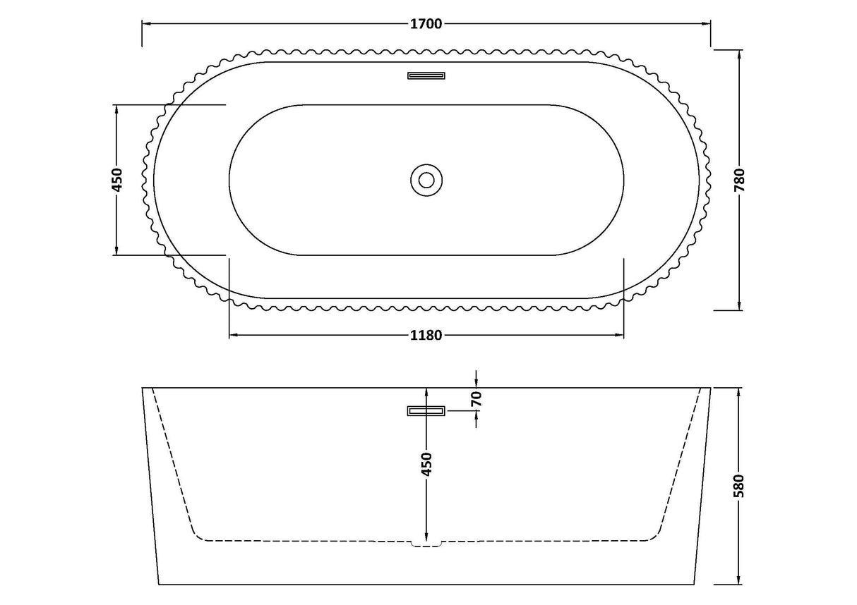 Modern Splash Fluted 1700mm Freestanding Bath With Legs And Waste