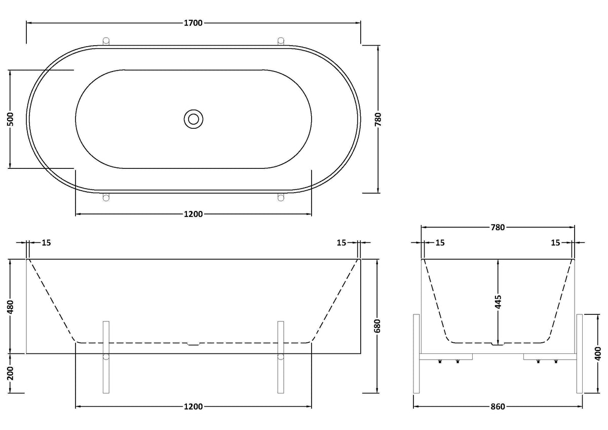 Modern Splash Elevated 1700mm Freestanding Bath With Legs And Waste