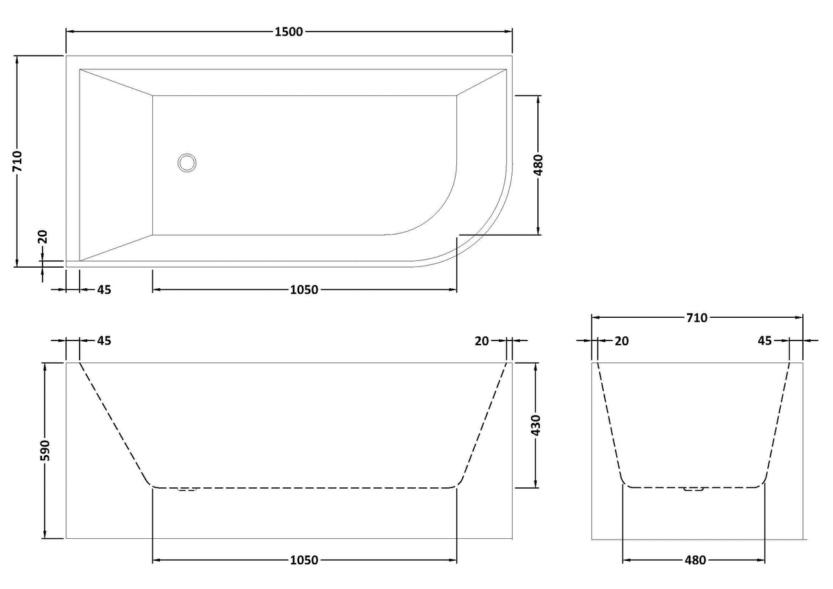 Modern Splash Chronicle 1500mm Left-Hand Corner Bath With Legs And Waste