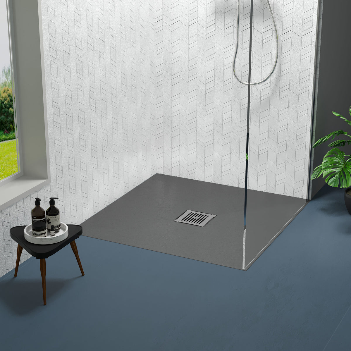 800 x 800mm Grey Slate Slimline Square Shower Tray