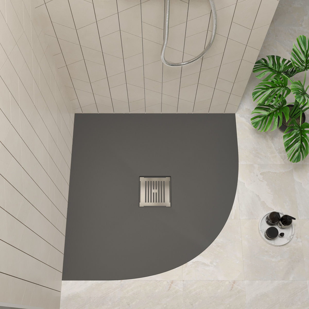 800mm Grey Slate Slimline Quadrant Shower Tray