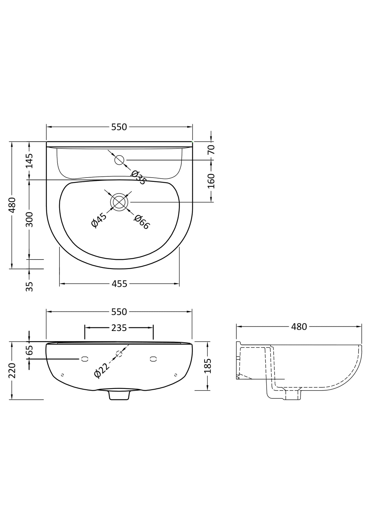Modern Splash Lawton 1 Tap Hole 550mm Ceramic Basin