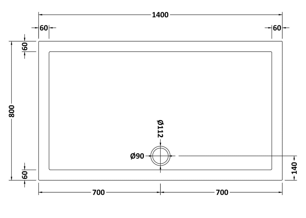1400 x 800mm White Slip Resistant Slimline Rectangular Shower Tray